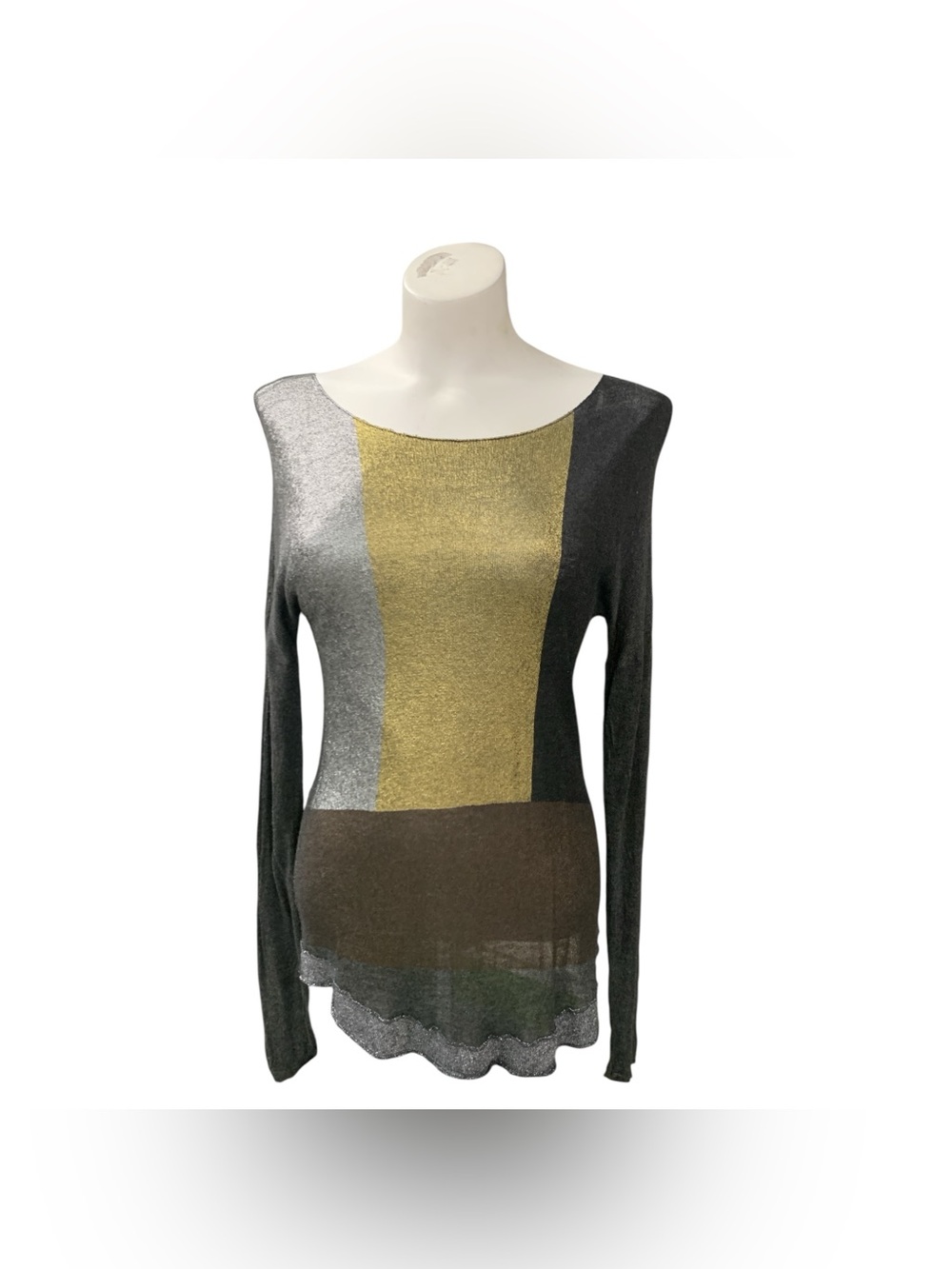 Cartise Colorblock Metallic Long-Sleeve Top - Gold, Silver, Black, Brown Size XS